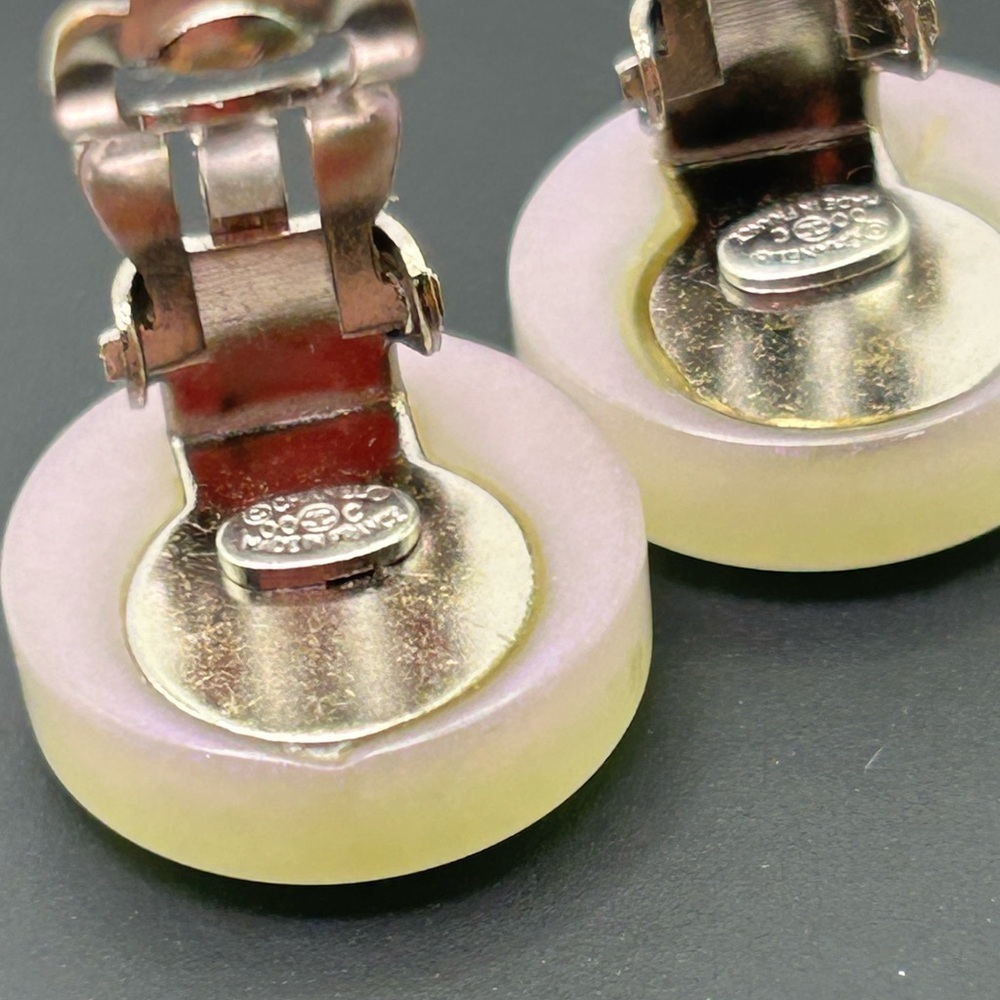 CHANEL White and Pink Iridescent CC Logo Clip Earrings - Picture 7 of 10